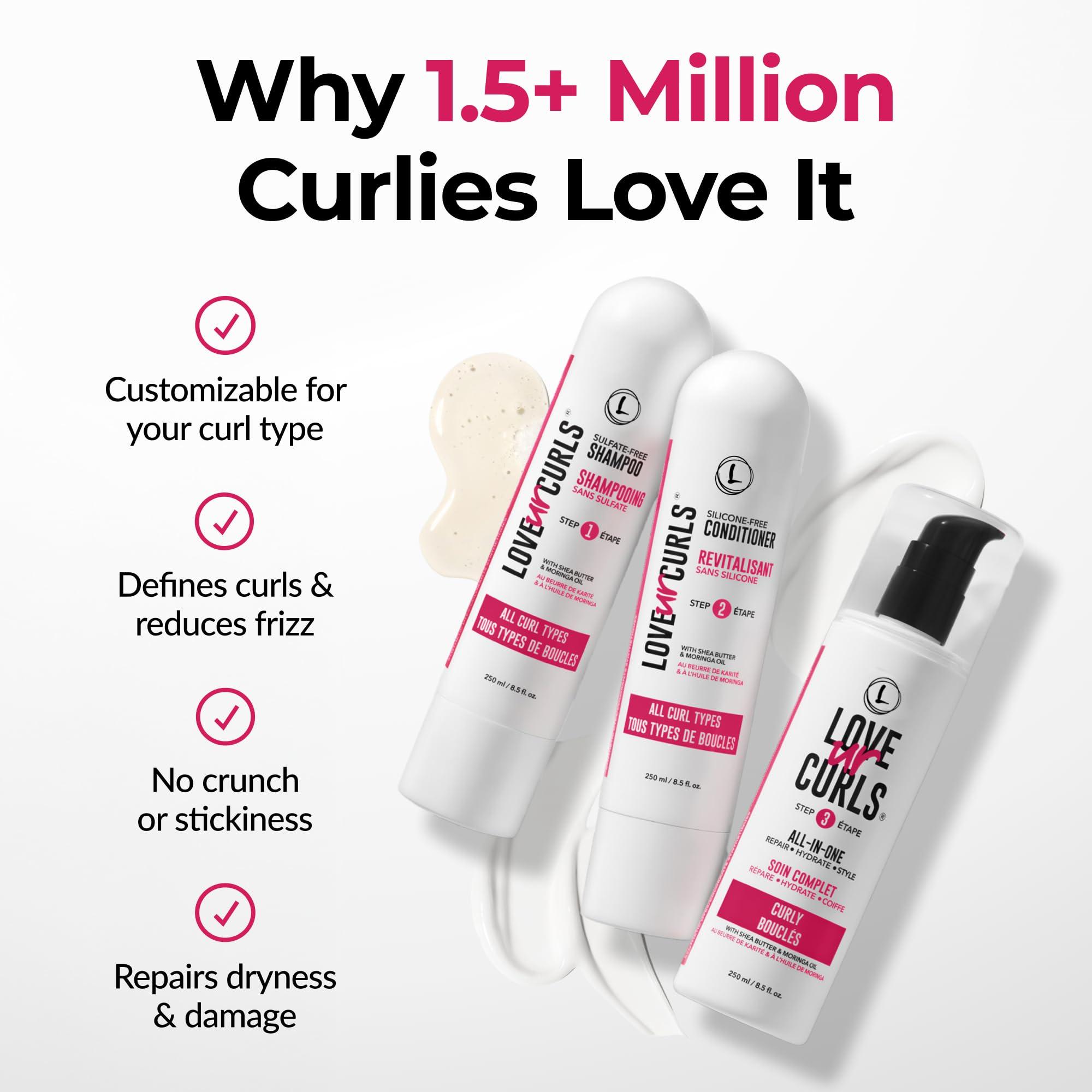 Love Ur Curls Love Ur Curls Shampoo & Conditioner Set with All in One Curl Cream Styler for Curly Hair, 3 Step System to Repair and Moisturizing