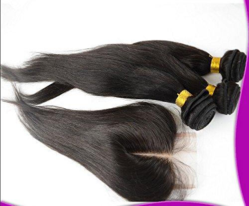 DaJun 2018 Popular 8A Mid-Part Chinese Virgin Remy Weave Hair Human Bundles With Lace Closure Straight Natural Color 12"closure+22"24"24"weft