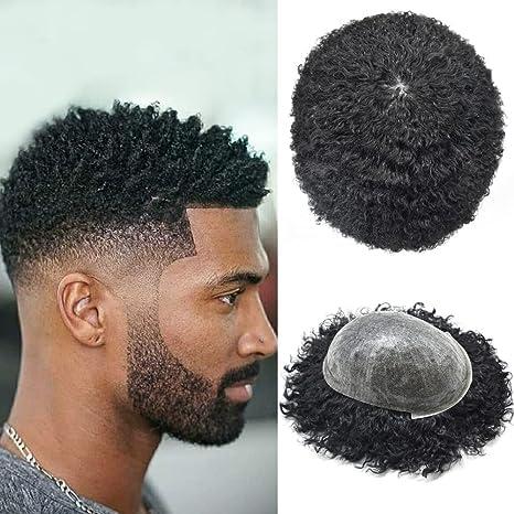 Healthlif Healthlif Afro Toupee For Black Men PU Skin Man Hair Piece Curly African American Man Weave Hair Units Real Human Hair Mens Toupee Afro 8MM Afro Wave #1B Off Black