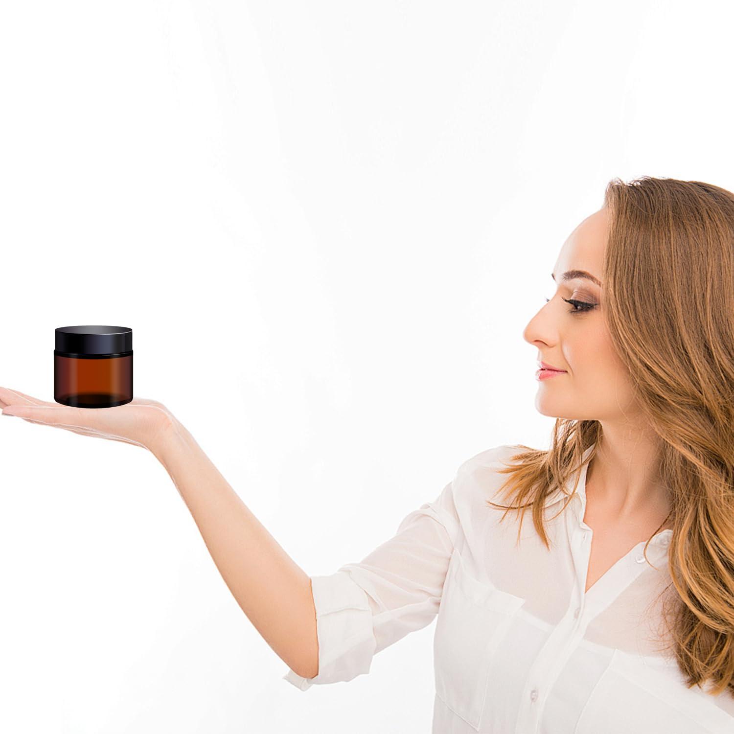 Ltzmcmy Ltzmcmy 2 oz Amber Glass Jars with Lids,48 Pack 2oz Small Container Jars with Inner Liners and Black Lids for Cosmetics,Cream Lotion,Body Scrub