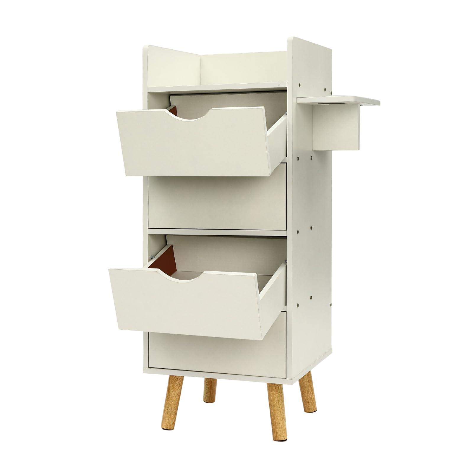 OUKANING 4 Layers Salon Storage Cabinet, Beauty Barber Salon Styling Station Organizer Equipment,Hair Stylist Station Set with 2 Hair Dryer Holders, 4 Drawers, Salon Storage Cabinet for Hair Stylist, White