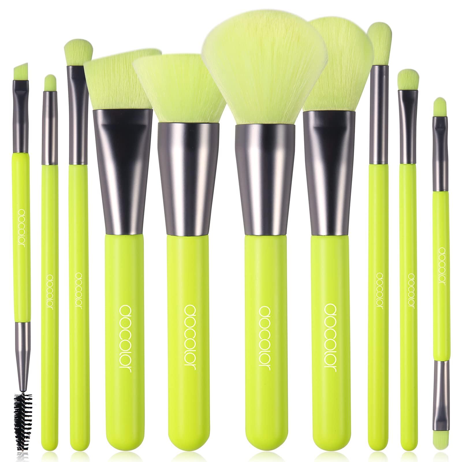 docolor Docolor Makeup Brushes 10Pcs Makeup Brush Set Premium Synthetic Powder Kabuki Foundation Contour Blush Concealer Eye Shadow Blending Liner Make Up Brush Kit - Neon Green