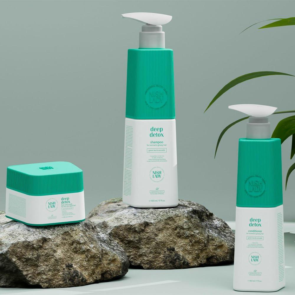 Nishlady Nishlady Deep Detox Clarifying Shampoo for Normal to Greasy Hair, 503 ml | Green Tea & Avocada Extracts (Conditioner)