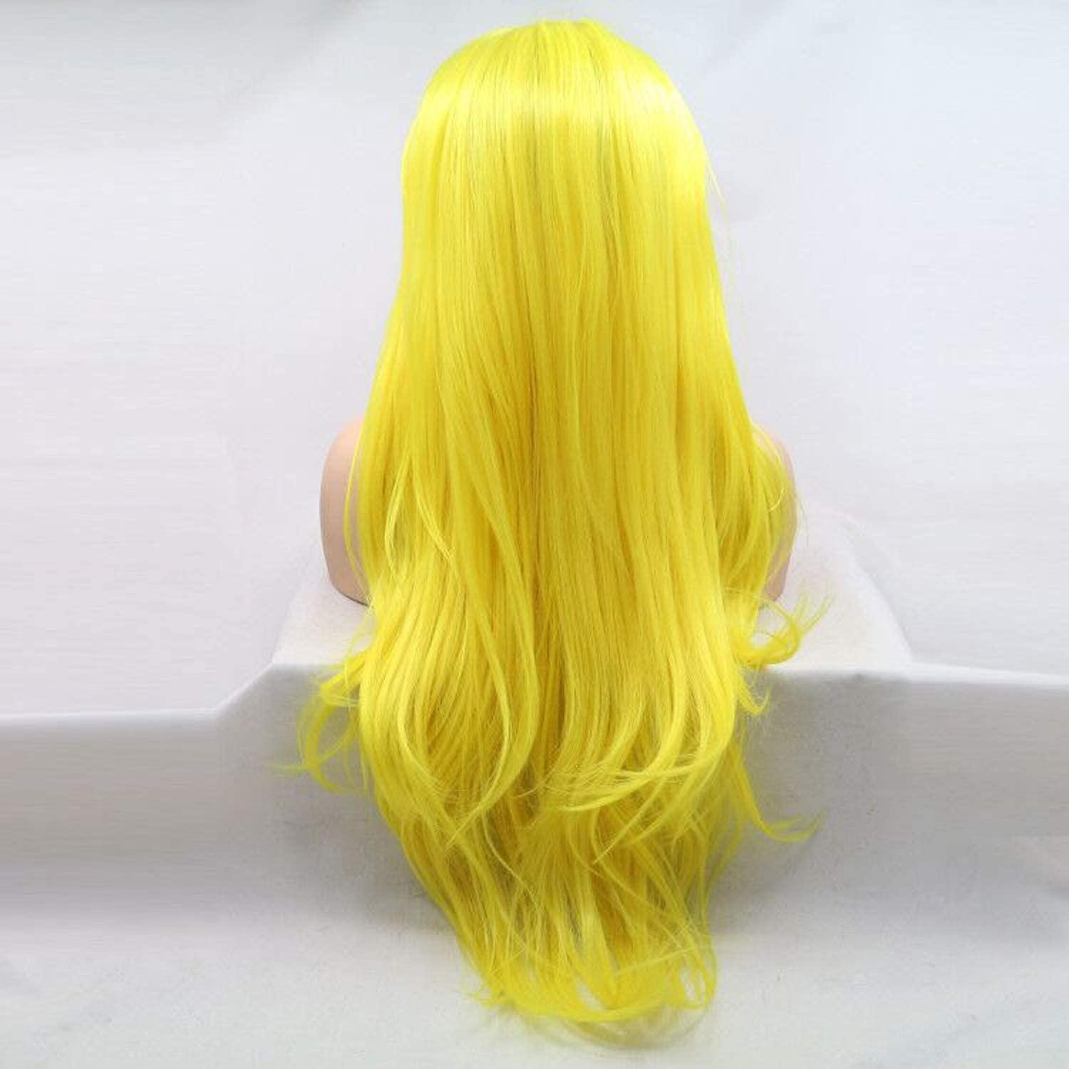 Kalisa Kalisa Yellow Lace Front Wig for Women Long Wavy Lemon Yellow Free Parting Wig Heat Resistant Fiber Synthetic Glueless Wigs Daily Wear Cosplay