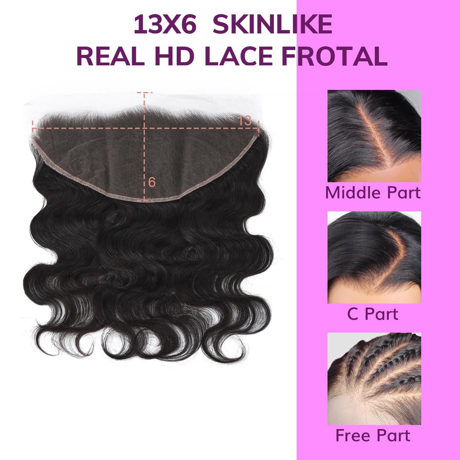 IDN BEAUTY IDN BEAUTY SKINLIKE REAL HD 13x6 Lace Frontal 14 Inch Body Wave Closure Bleached Single Knots HD Frontal Skinlike Ultra-thin Frontal HD Lace Closure Virgin Human Hair 0.1 mm Pre Plucked Hairline