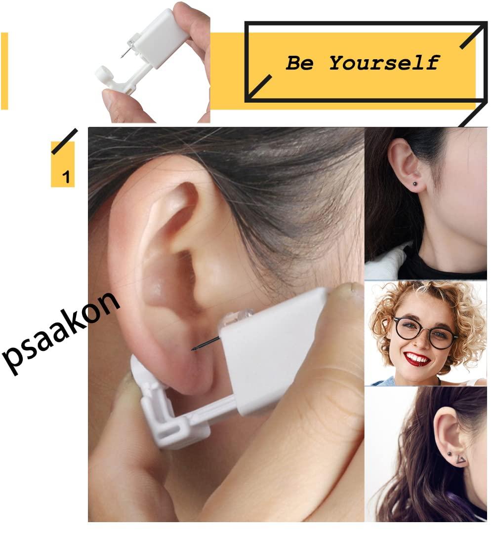 psaakon Self Ear Piercing Kits – 2 Pack Self Ear Piercing Gun, Disposable Ear Pearcings Kit with 3mm Silver Black Gold Ball Earring Studs,Safety Ear Piercing Gun Kit Tool (Black)