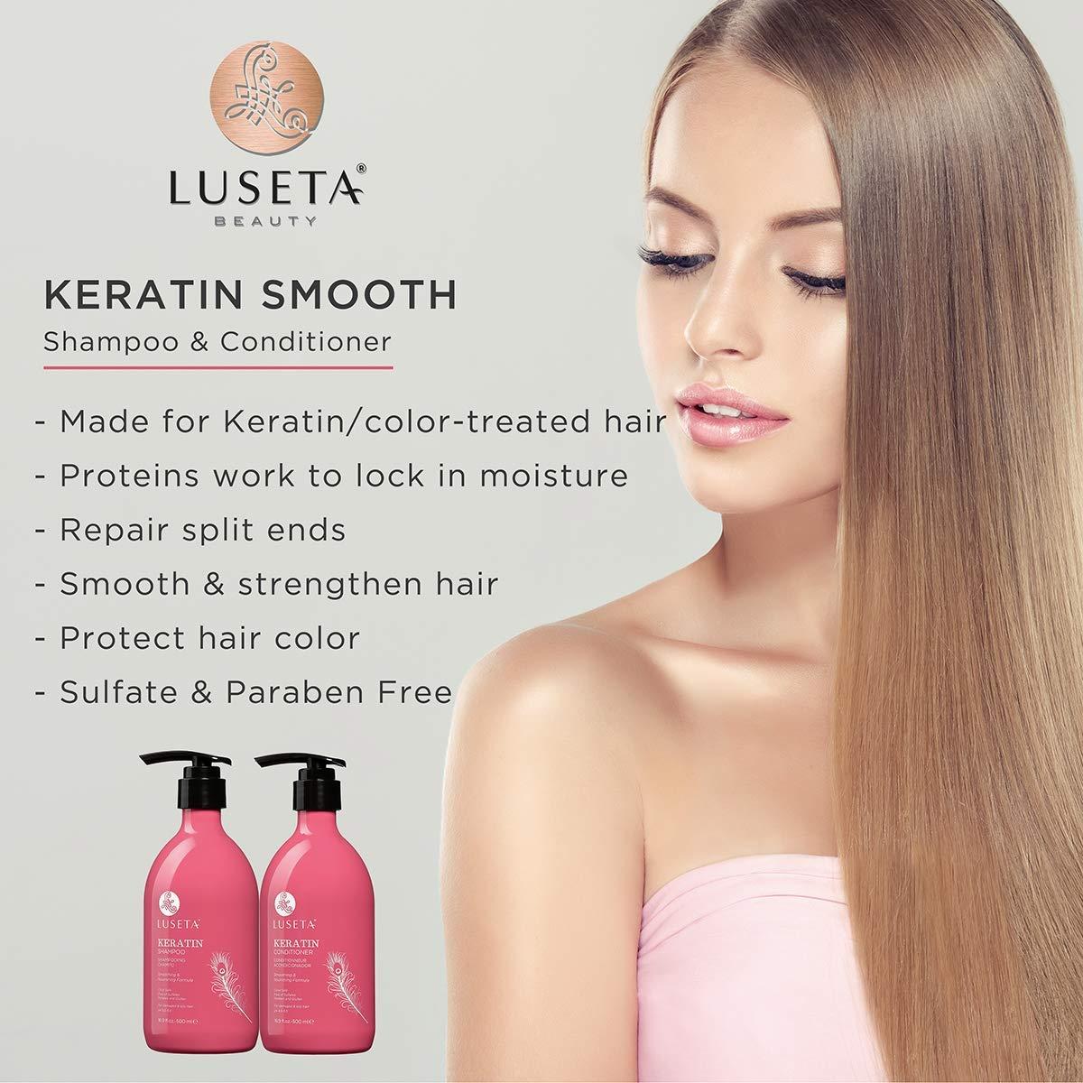 L LUSETA Luseta Keratin Shampoo & Conditioner set(16.9 oz) and Keratin Leave in Conditioner (8.5oz) Bundle