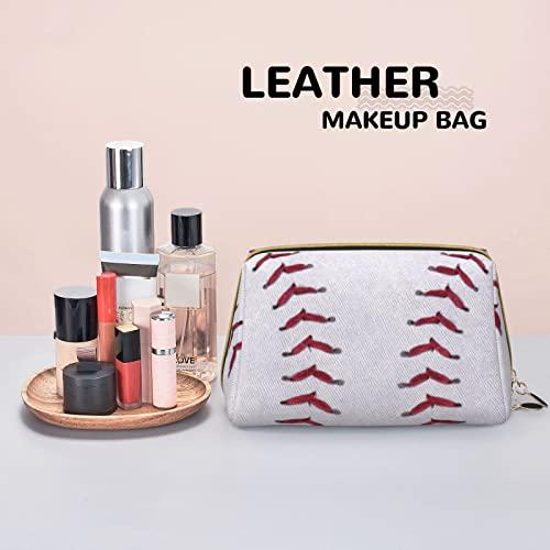 Generic Preppy Makeup Bag for Purse, PU Leather Baseball Laces Softball Makeup Zipper Pouch, Cosmetic Makeup Accessories Organizer Makeup Stuff Bag for College Girls Teens Women