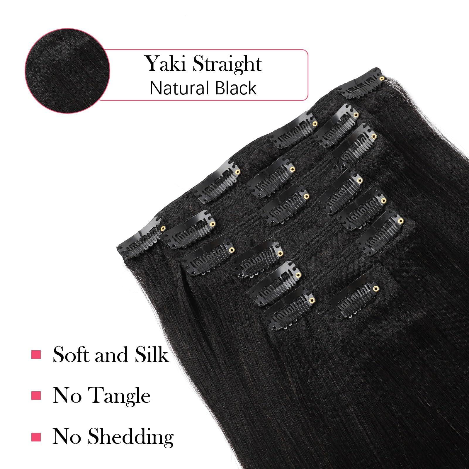 Sassina Sassina Italian Light Yaki Human Hair Clip in Extensions Natural Black Yaki Hair Clip ins for Black Women Human Hair 32 Inch Clip ins Human Hair Extensions for Full Head 120 Grams 7 Pcs with 17 Clips