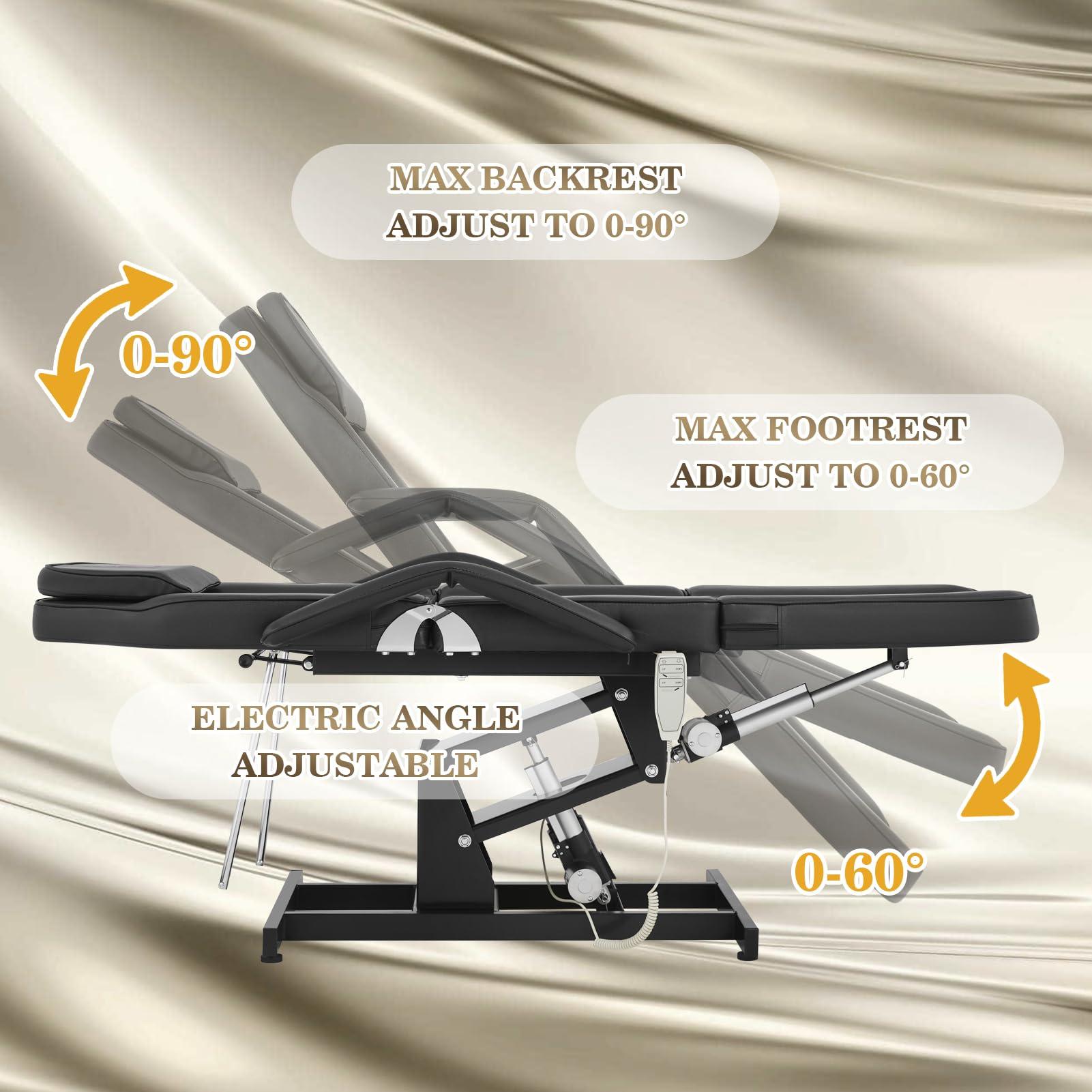 LUXMARS LUXMARS Facial Chair Electric Height Adjustable Tattoo Chair Electric Adjustable Angle Lash Bed with Hydraulic Stool for Eyelash Extensions Massage Chair Black