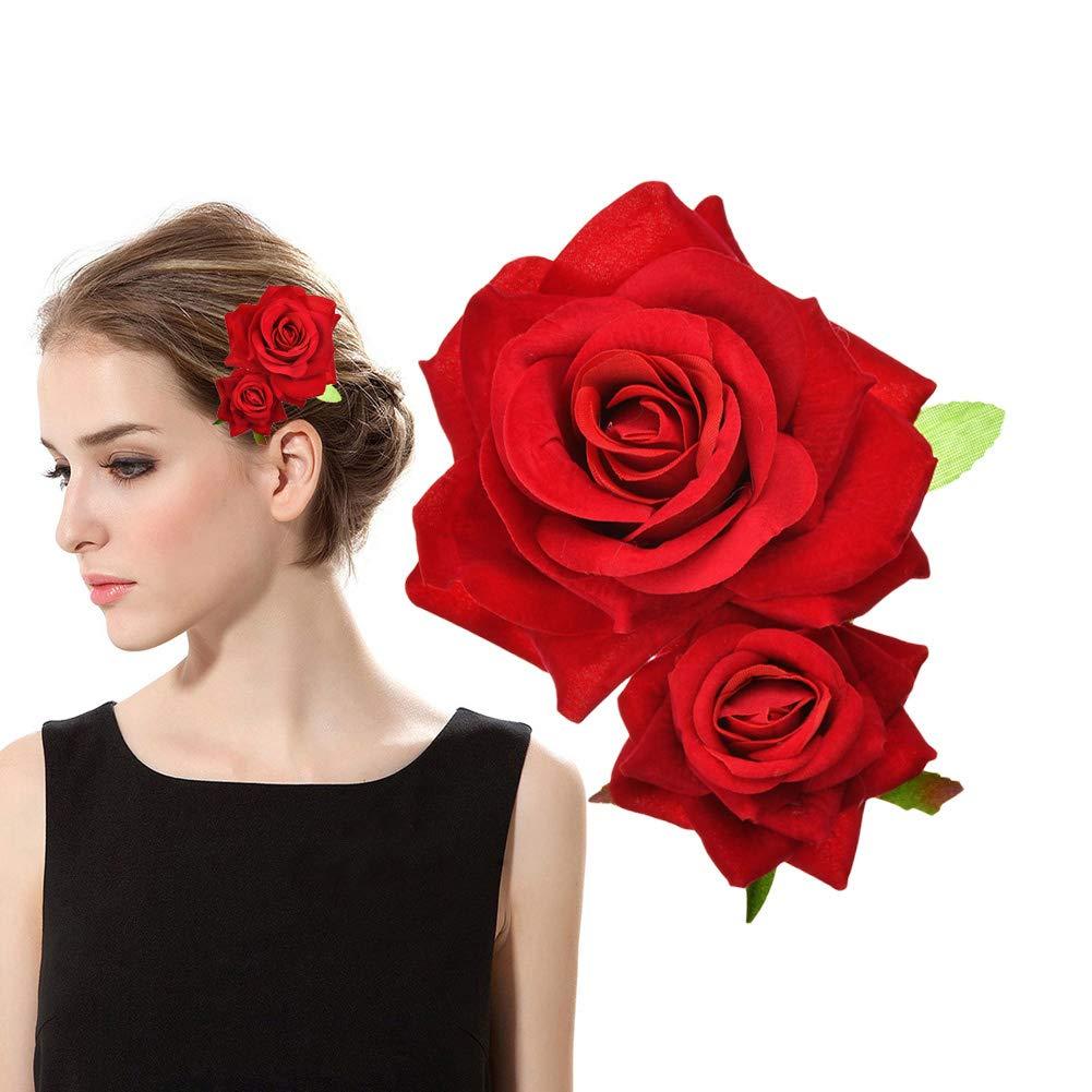 ShiQiao Spl Rose Flower Hair Clip 3D Red Roses Flower Hair Accessories Comb Piece for Girls Women Bride Wedding Hair Clip Flamenco Dancer Hairpins Headwear Barrette Styling Tools Accessories