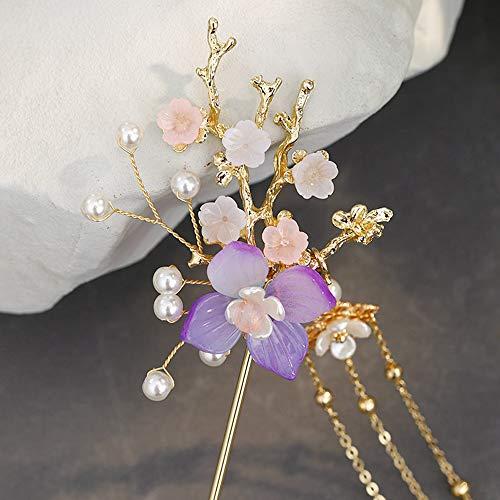 CHXIHome Classical Style Ancient Retro Hairpin Clip, Hanfu Tassel, Exquisite Vintage Headdress Jewelry Set, Hair Comb Ear Clips Set Pearls Tassels (E)