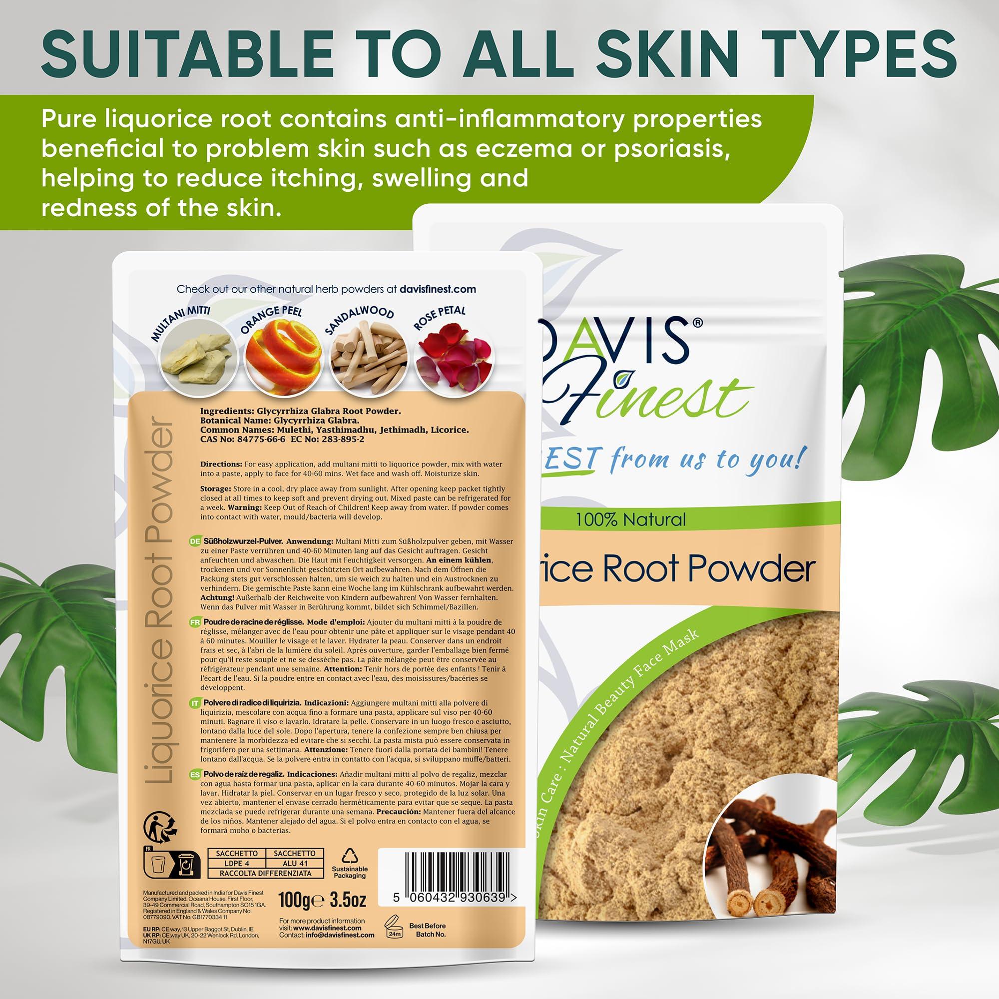 Davis Finest Davis Finest Licorice Root Powder, Mulethi GlycAyrrhiza Glabra, Skincare, Face Mask, Skin Brightening 100g
