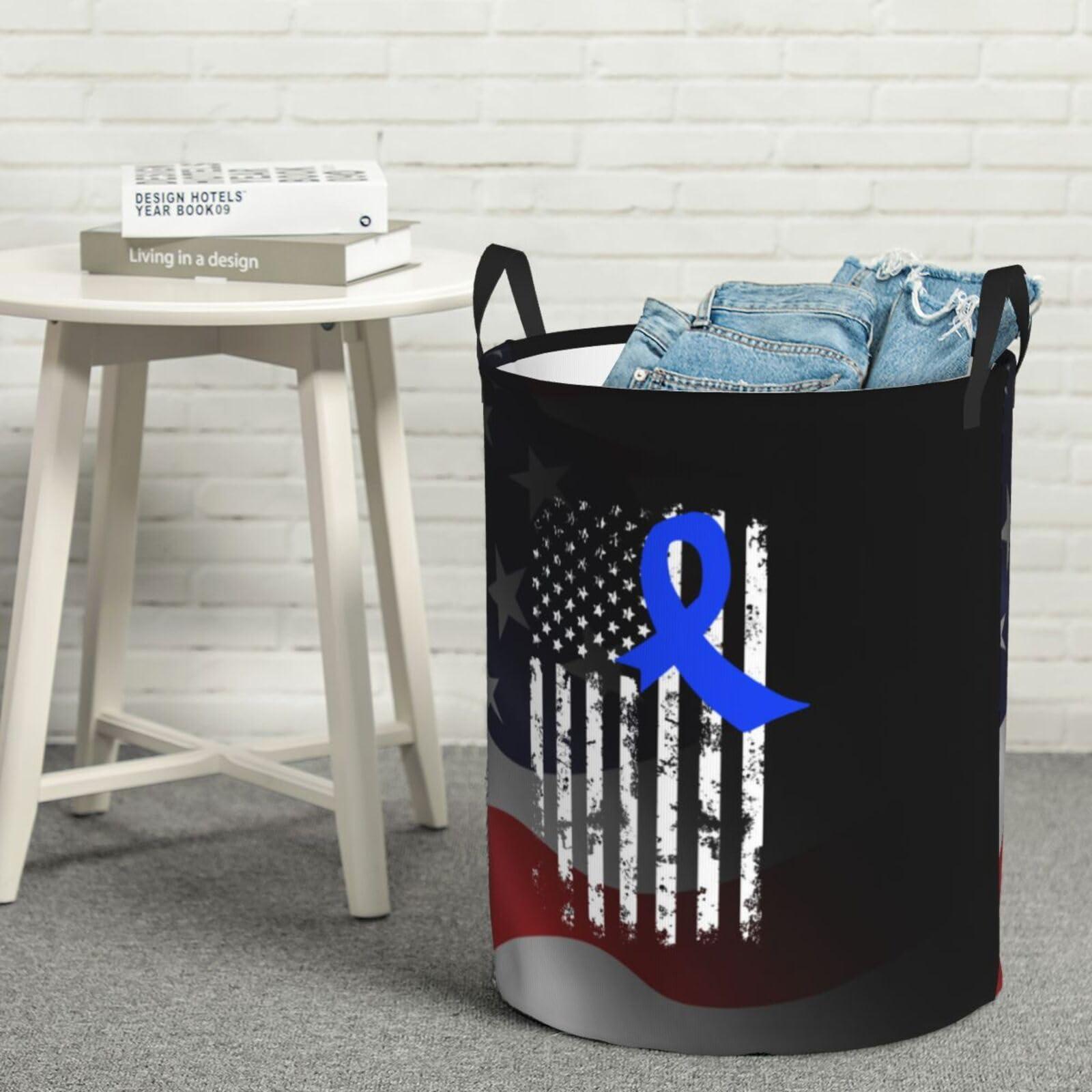 Qauirfe Alopecia Areata Awareness America Flag Blue Ribbon Circular Hamper Lasting Organization Bedroom Bathroom Dcor