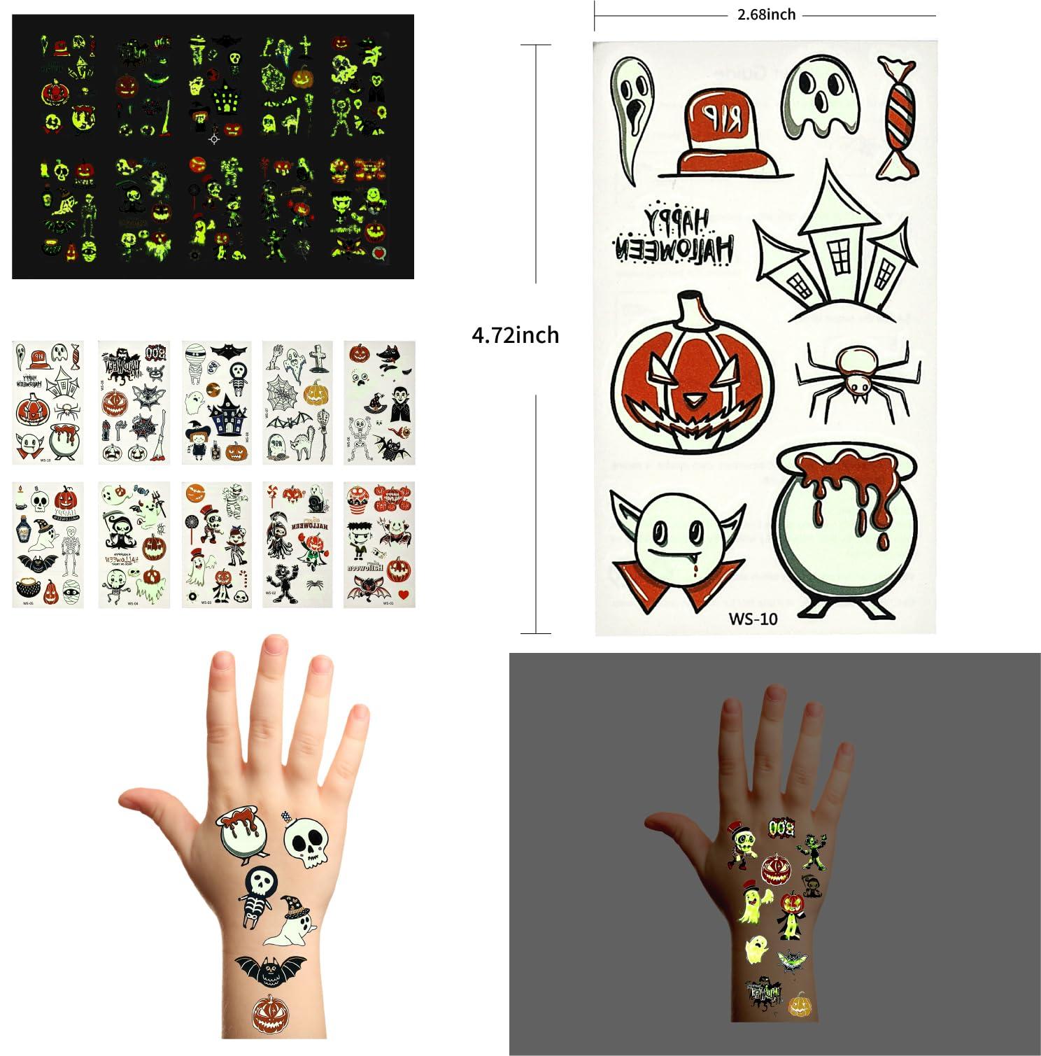 SYMPABASIC SOUFFAHOUSE Luminous Temporary Tattoo Kit Fake Tattoos Glow In The Dark Tattoos Halloween Party Supplies for Boys and Girls (Halloween)