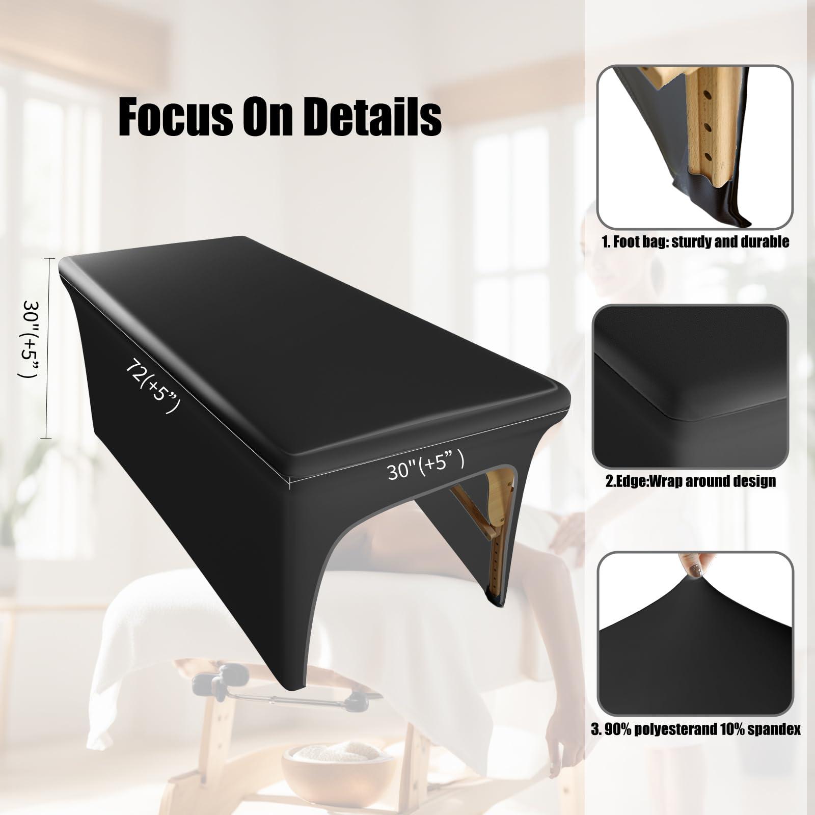 KIDOACOW KIDOACOW Leather Massage Table Cover Wipeable Massage Bed Cover Protector, Reusable & Waterproof Lash Bed Cover Fitted, Odorless Vegan Leather Spa Salon Bed Cover (Black Tablecloth for 6FT Table)