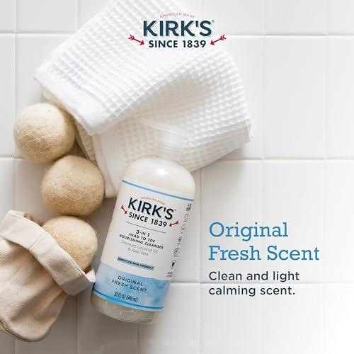 Kirk's Kirk\'s 3-in-1 Head to Toe Nourishing Liquid Cleanser- for Men, Women & Children - Premium Coconut Oil & Aloe Vera- Non GMO & Vegan -Original Fresh Scent - 32 Fl Oz