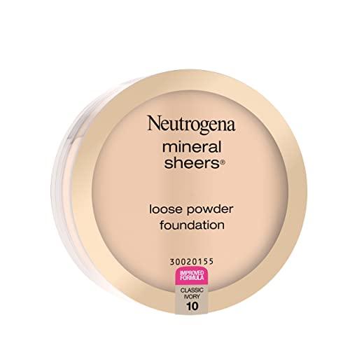 Neutrogena Neutrogena Mineral Sheers Lightweight Loose Powder Makeup Foundation with Vitamins A, C, & E, Sheer to Medium Buildable Coverage, Skin Tone Enhancer, Face Redness Reducer, Classic Ivory 10,.19 oz