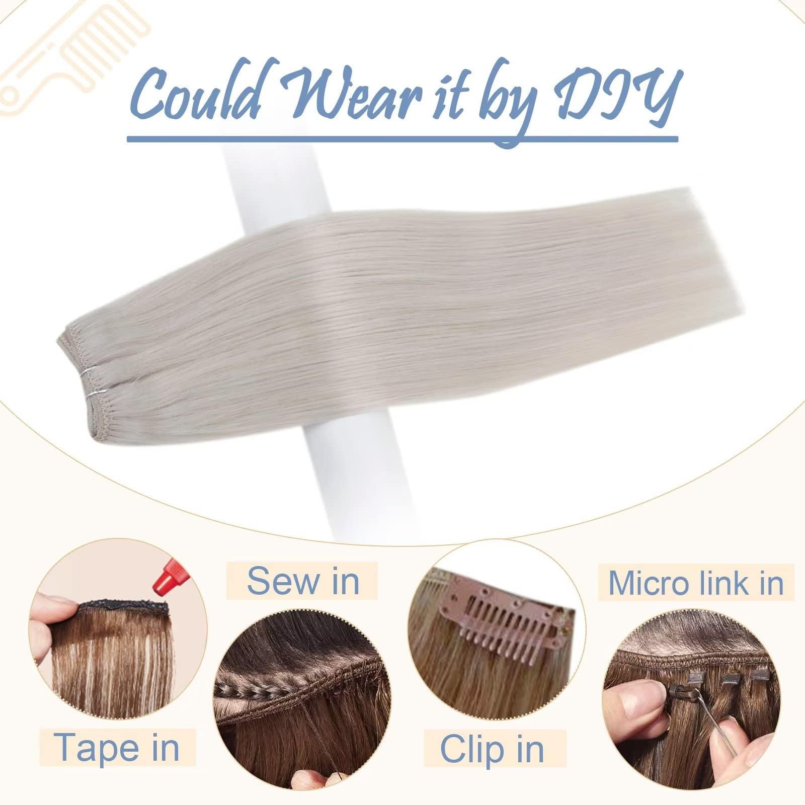 Easyouth Easyouth Sew in Hair Extensions Human Hair White Blonde Weft Hair Extensions Real Human Hair Blonde Hair Extensions Sew In Remy Human Hair Extensions 20 Inch 100G