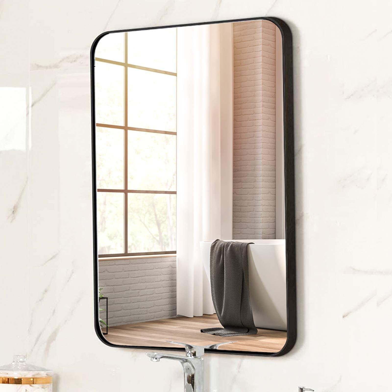 QiMaieeUSA Black 22x30 INCH Metal Rectangle Barhroom Mirror
