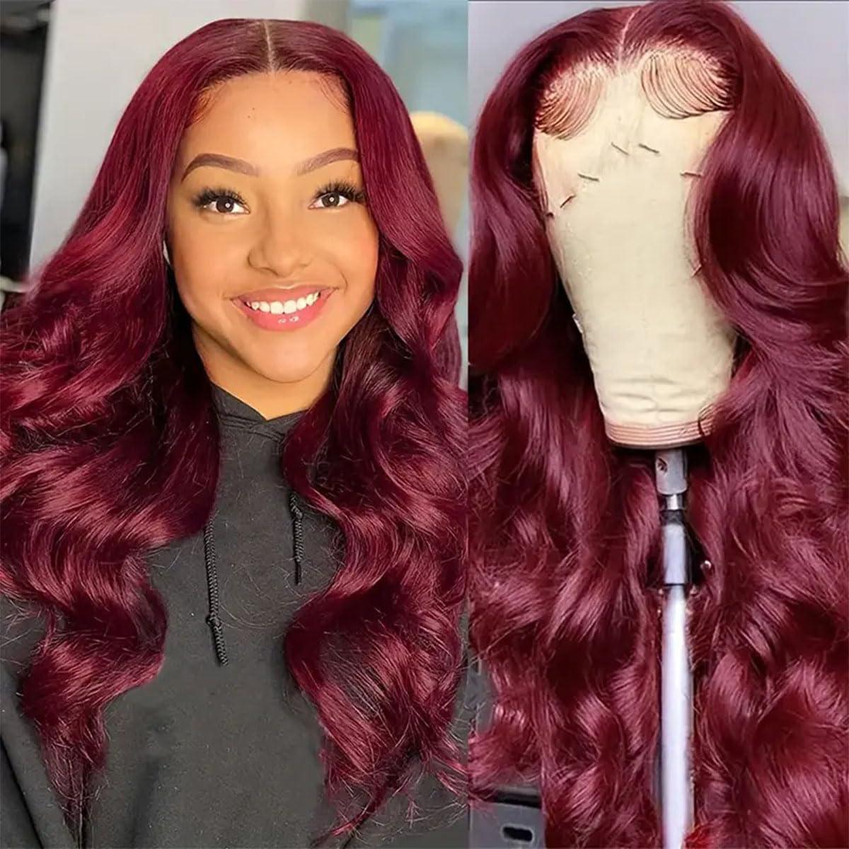 magicjoy magicjoy 99J 13x6 HD Lace Front Wigs Human Hair Pre Plucked Burgundy Lace Front Wigs Human Hair Body Wave 180% Density Glueless Red Wine Wigs for Women Human Hair Red Lace Front Wig Body Wave 24 Inch