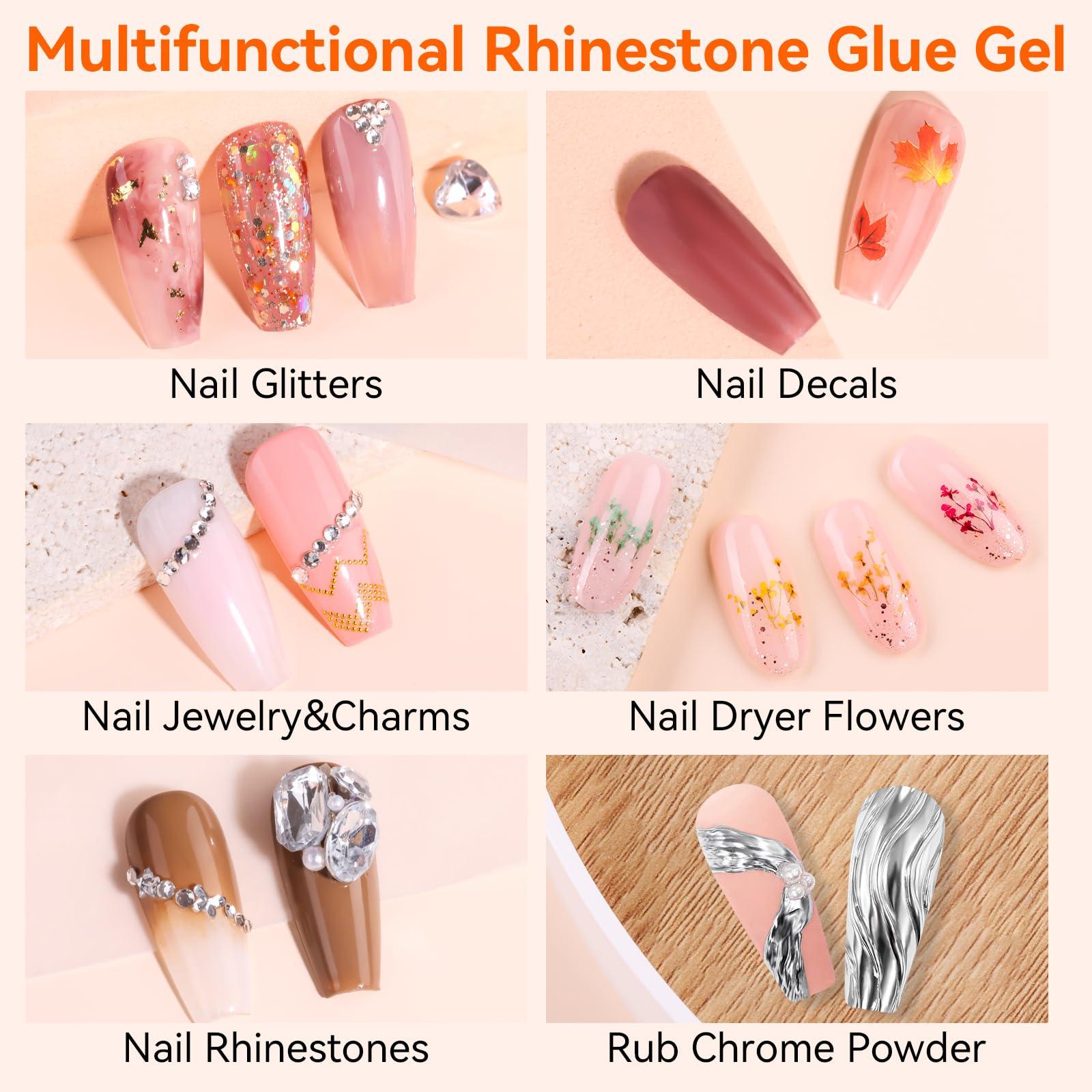 Makartt Makartt Nail Rhinestone Glue Gel, Upgrade Gel Nail Glue with Brush Pen Tip Super Strong Adhesive Precise for Nail Charms Crystals Rhinestone Beads Flower 3D Decorations 8ml*2