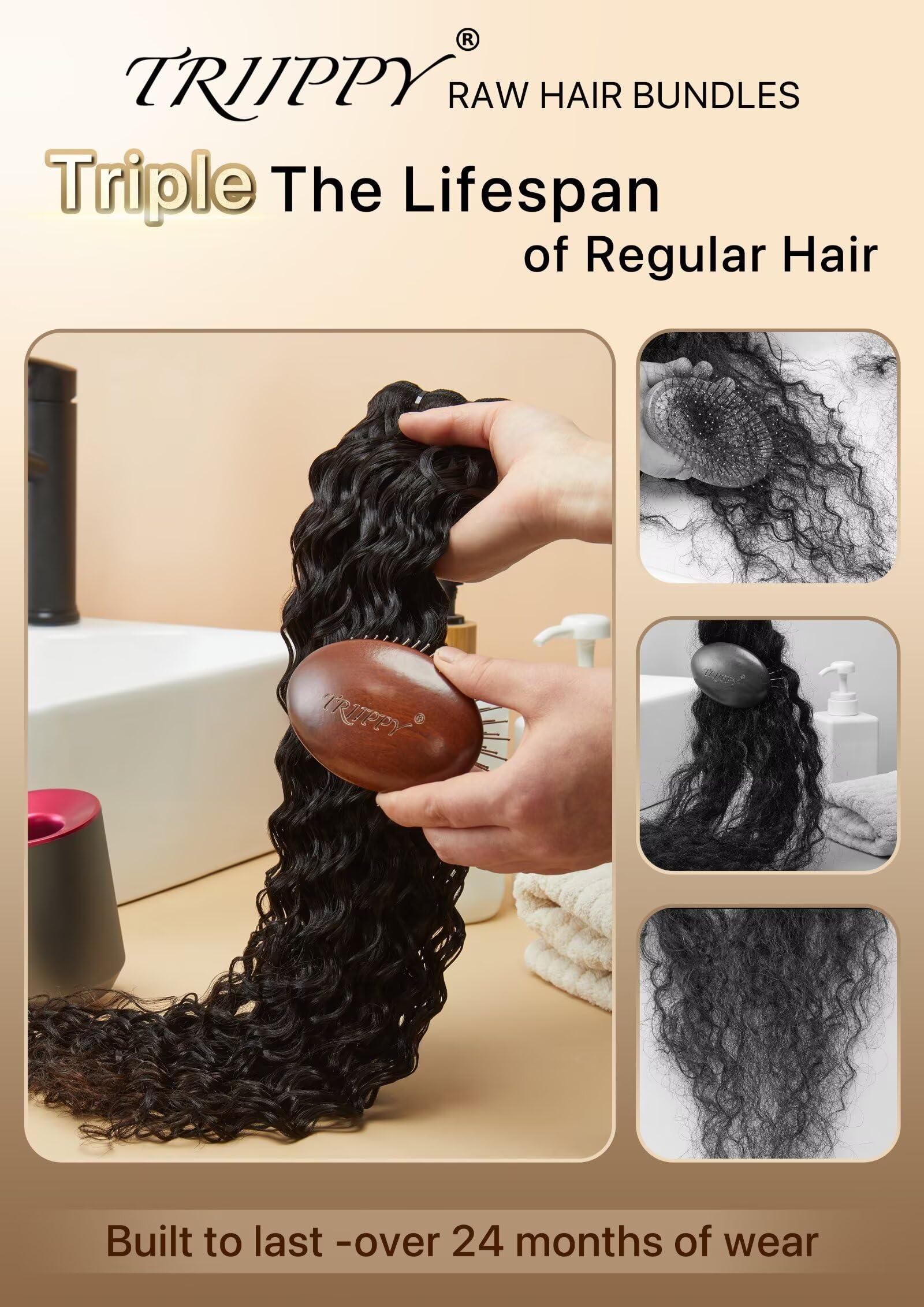Triippy TRIIPPY Raw Human Hair Bundles,Triple Lifespan Than Regular Virgin Hair No.1 Sales Of Raw Hair Bundles,26 28 30 Inches Cambodia Raw Deep Wave 3 Bundles, Keep Soft and Smooth After Multiple Washes