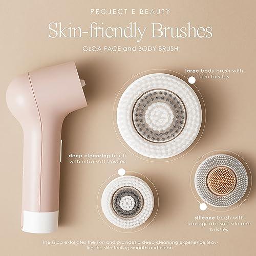 Project E Beauty Gloa Face and Body Cleansing Brush by Project E Beauty | 3 Cleaning Brushes | Pore Cleaner | Scrub Brushes for Cleaning | Exfoliate for Face & Body | Brush Cleaner for Body | Waterproof Skin Care Kit