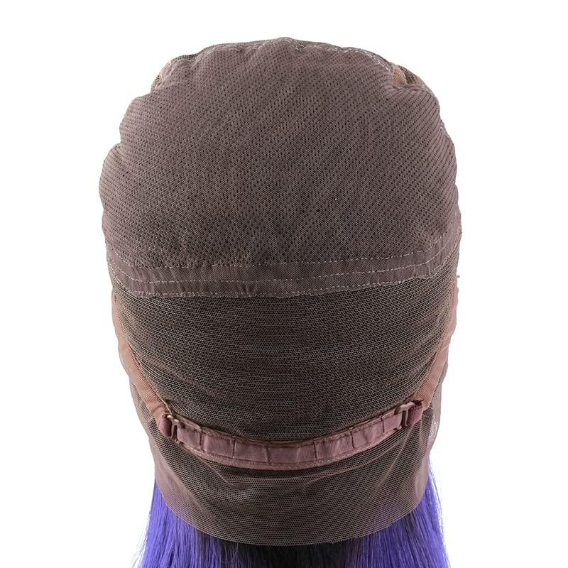 sent hair sent hair Ombre Full Lace Wigs Human Hair with Adjustable Strap Straight #1B/Purple Dark Roots Wigs with Baby Hair Pre Plucked Bleached Knots 12 inch for Black Women Free Part
