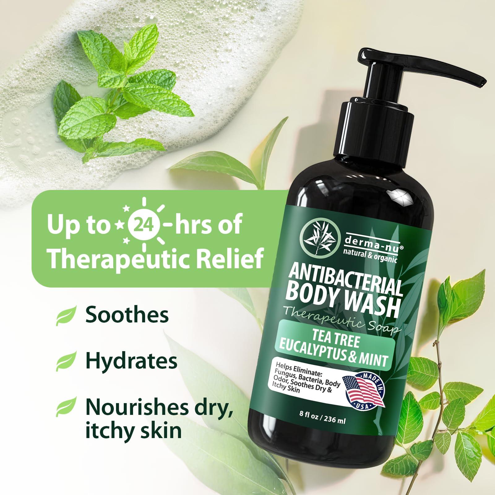 Derma-nu Miracle Skin Remedies Antibacterial Body Wash - Antibacterial Soap And Tea Tree Body Wash For Jock Itch, Athletes Foot, Eczema And Back Acne - Anti Bacterial Body Soap For Men And Women Safe For All Skin Types - 2 Pack