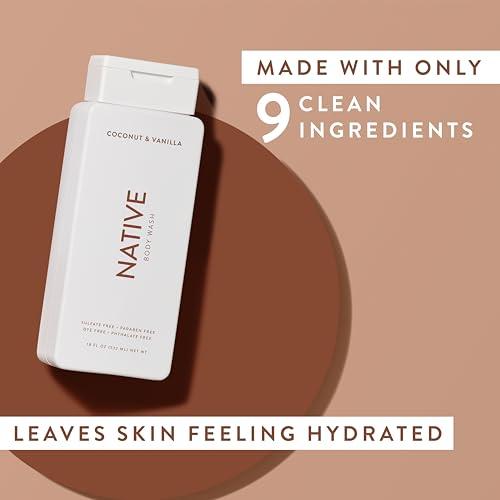 Native Native Body Wash Contains Naturally Derived Ingredients | For Women & Men, Sulfate, Paraben, & Dye Free Leaving Skin Soft and Hydrated | Coconut & Vanilla 18 oz - 2 Pk