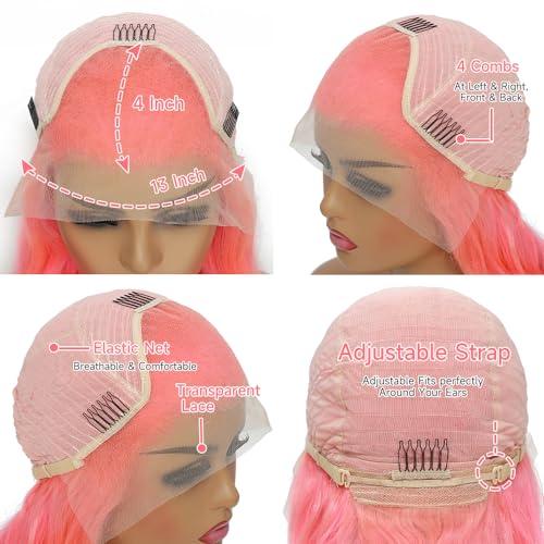 Otinid Pink Lace Front Wig - Human Hair, 13x4 HD Lace Frontal, Pre-Plucked Body Wave, 180% Density, Glueless, 28 Inch