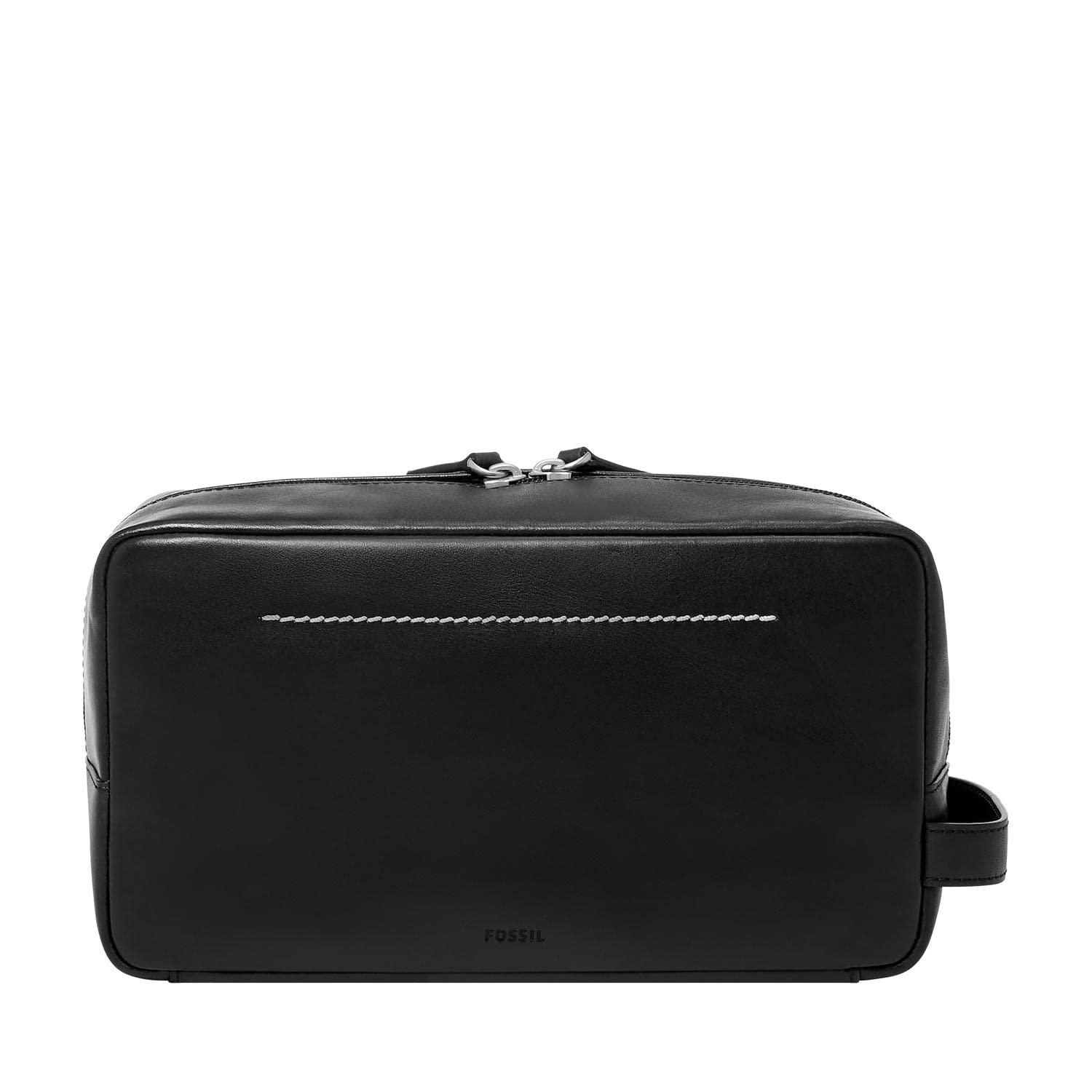 Fossil Fossil Leather Travel Toiletry Bag Shave Dopp Kit , Black (Model: MLG0779001)