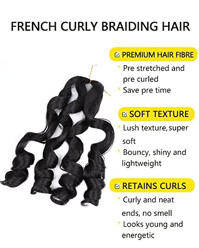 Aeagoo Curly Braiding Hair 16 Inch Pre Stretched 8 Packs Bouncy Loose Wavy Braiding Hair Spanish Curly Braiding Hair French Braid in Hair Extensions (16 Inch,1B#)