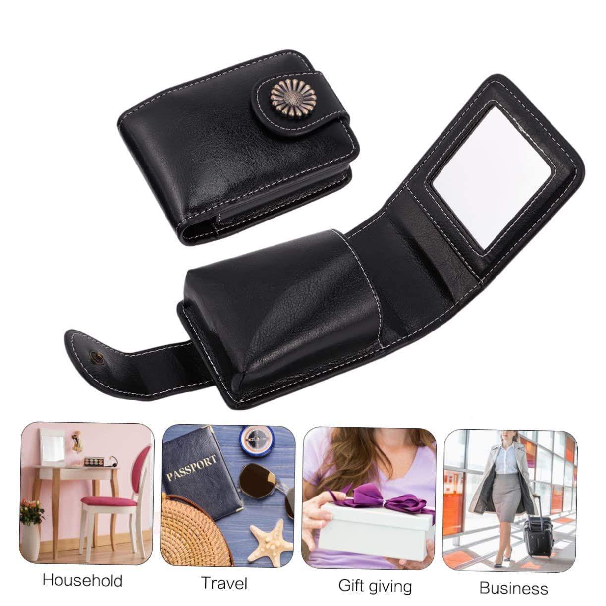 SOESFOUFU SOESFOUFU Leather Makeup Case Mirror Portable Travel Lipstick Pounch Holder for Women