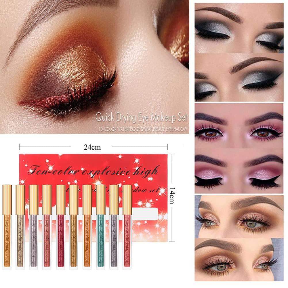 VERONNI VERONNI Liquid Glitter Eyeshadow Set,10 pcs Glitter Eyeshadow Makeup Kit, Metallic Shimmer Liquid Eye Shadow, Long Lasting Waterproof Quick-Drying Colorful Glitter Eye Shadow for Women Girls