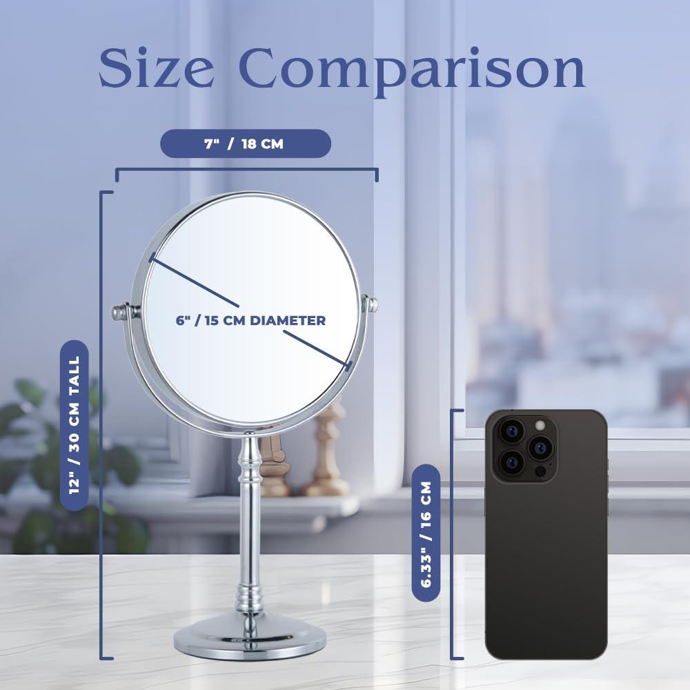 MIRRORVANA MIRRORVANA 15X Magnifying Makeup Mirror with Stand - Double-Sided 15X/1X Design - Suitable for Vanity Desk, Dressing Table, or Bathroom Countertop for Precise Make Up - 12\" High x 6\" Wide (Chrome)