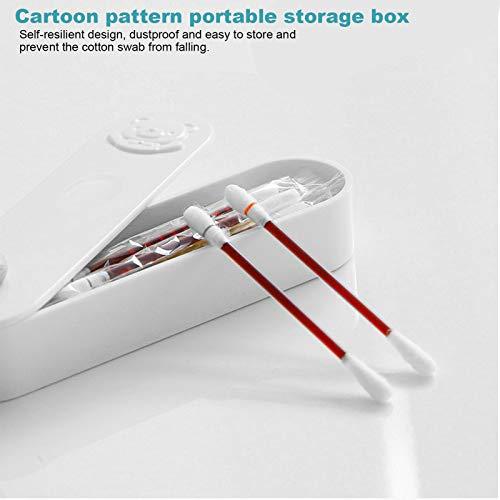 Keenso Cotton Swab Box Portable ABS Mini Travel Swab Case Cartoon Bear Pattern with Cover