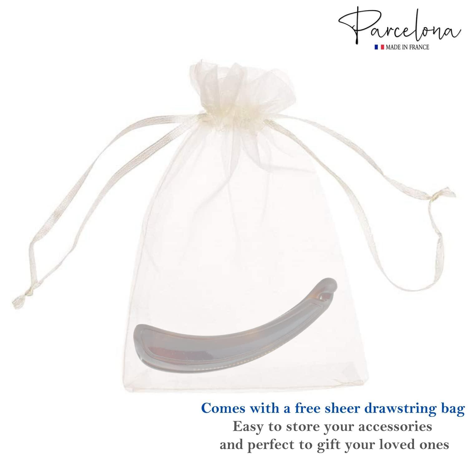 Parcelona Parcelona French Plain Curve 4 1/4 Tortoise Shell Brown Celluloid French Banana Hair Clip Flexible Ponytail Holder Fashion Durable Styling Paris Hair Accessories for Women, Made in France