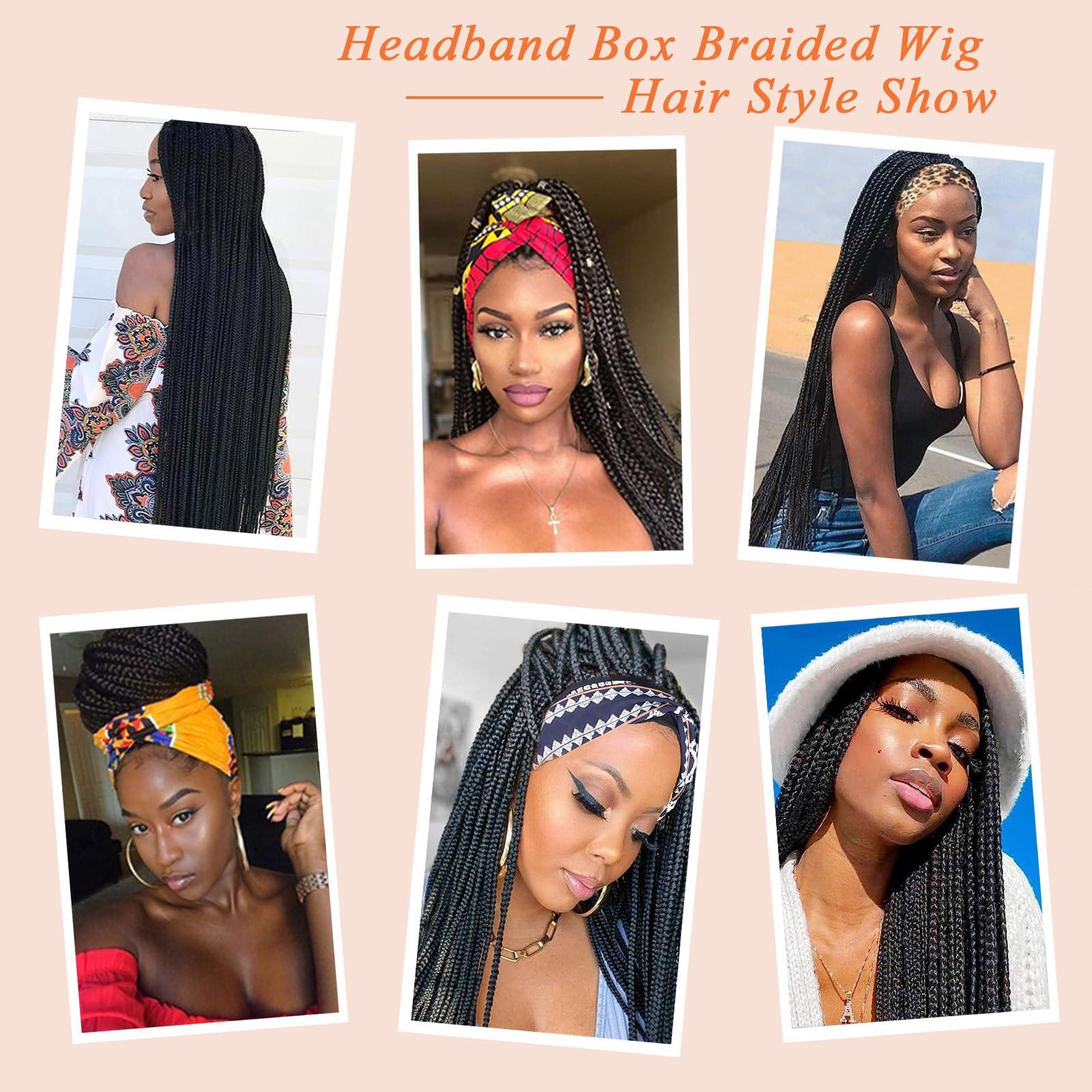 ROSEBONY ROSEBONY Box Braided Headband Wigs for Black Women Micro Braids 30 Inch Long Wigs Synthetic Wigs with Small Braids (1b, Headband Box Wig)