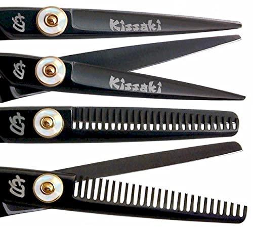 Kissaki Kissaki Left Handed Hair Scissors Sensuki L 5.5 inches Black W Titanium Hair Cutting Shears and Daisaku L 26 tooth Thinning Shears Matching Set Combo