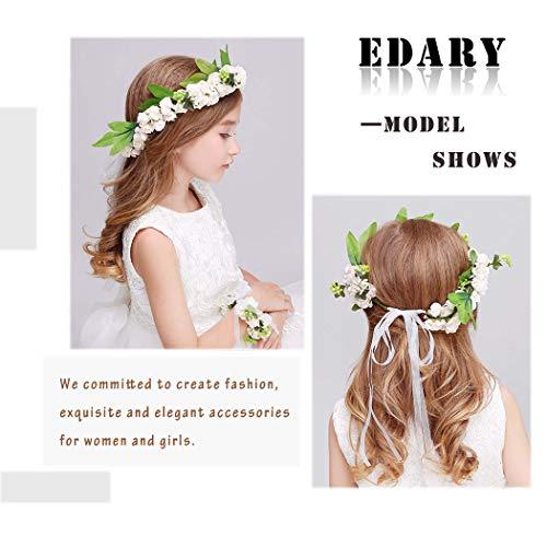 Edary Edary Boho Flower Headband Wedding Wreath Garland Floral Wrist Band for Women and Girls(2PCS) (White)