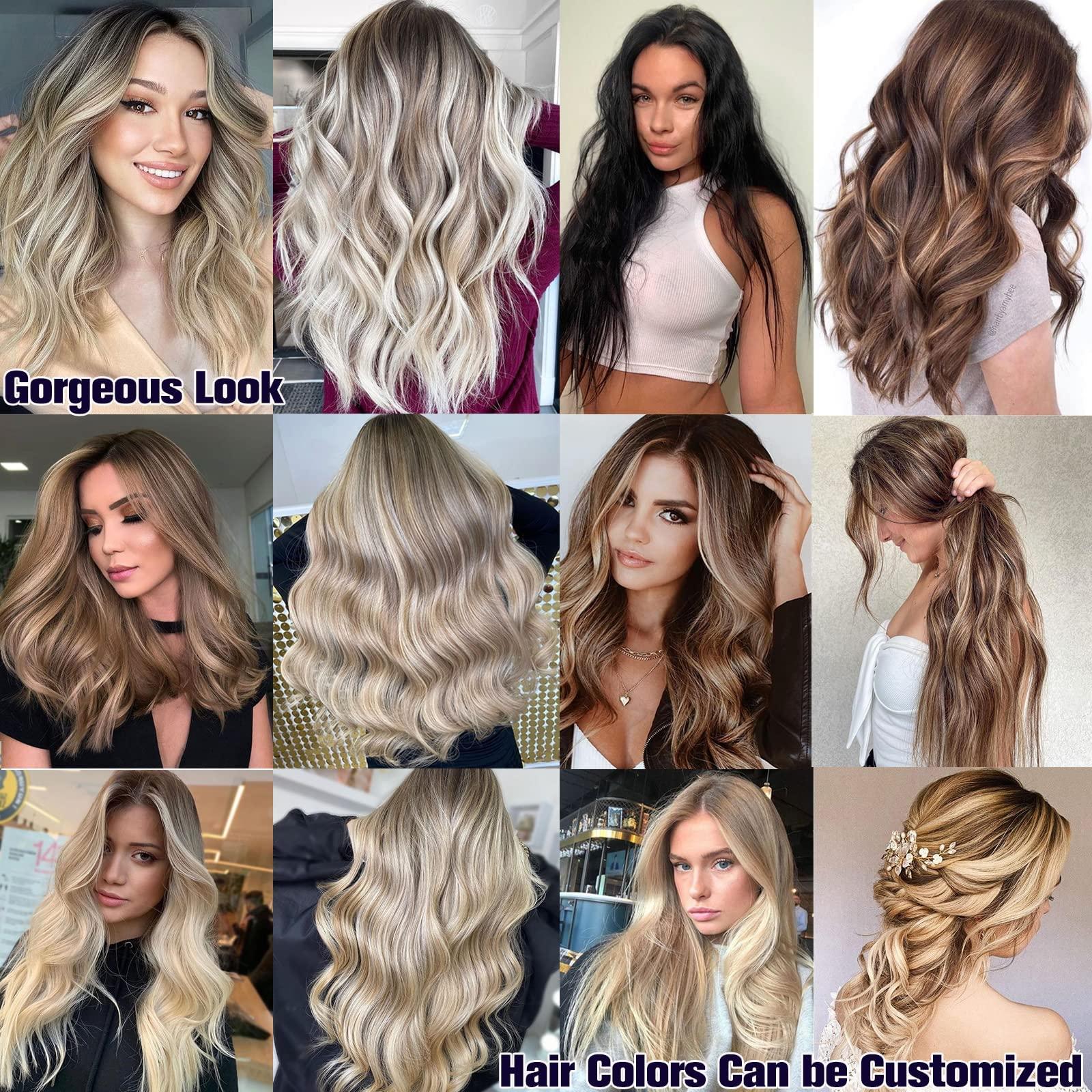 Smartinnov Balayage Weft Hair Extensions Sew in Human Hair 18Inch Light Brown Highlights Platinum Blonde Sew in Hair Blundes Ombre Blonde Double Weft Brown Blonde Hair Extension Real Remy Hair Sew in #8P60 100G
