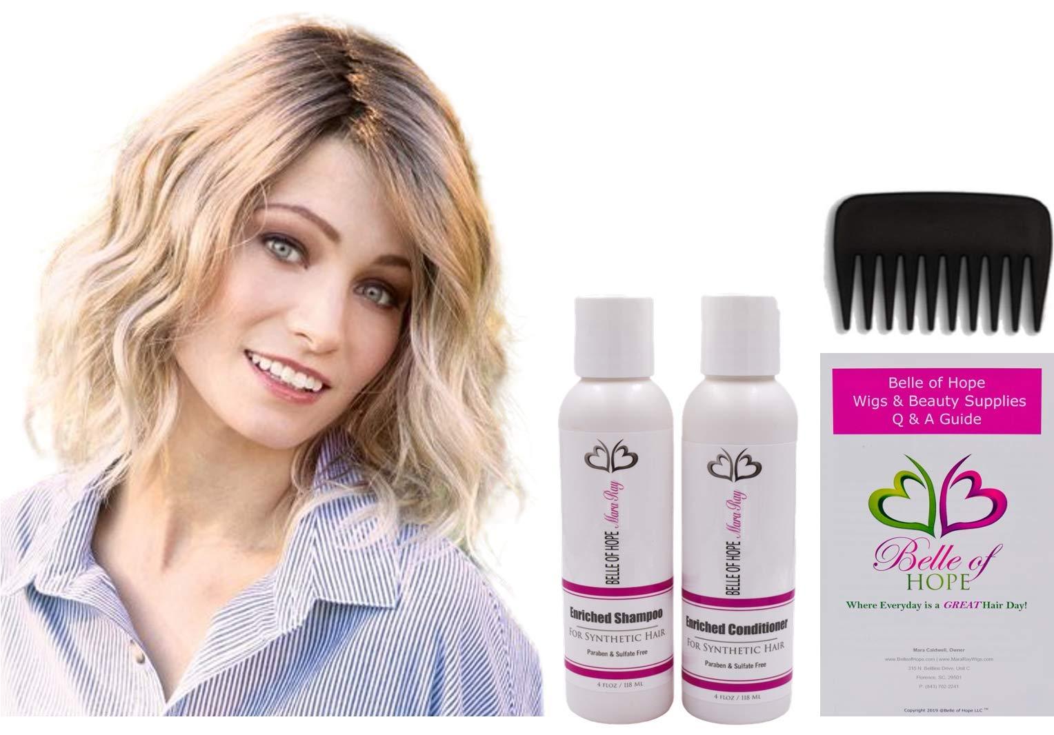 Belle of Hope Belle of Hope EVANNA MONO Lace Front Double Mono Synthetic Wig by Amore, 5PC Bundle: Wig, 4oz Mara Ray Enriched Shampoo, Conditioner, Wide Tooth Comb, and 19 Page Guide (Melted Marshmallow)