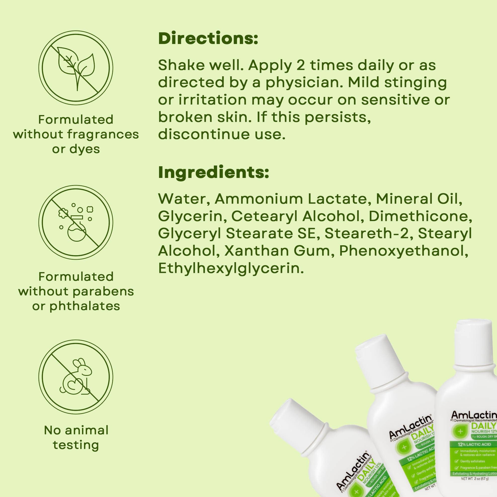 AmLactin AmLactin Daily Nourish 12% - 2oz Bottles (6 Pack) - Body Lotion With 12% Lactic Acid, Dermatologist-Recommended