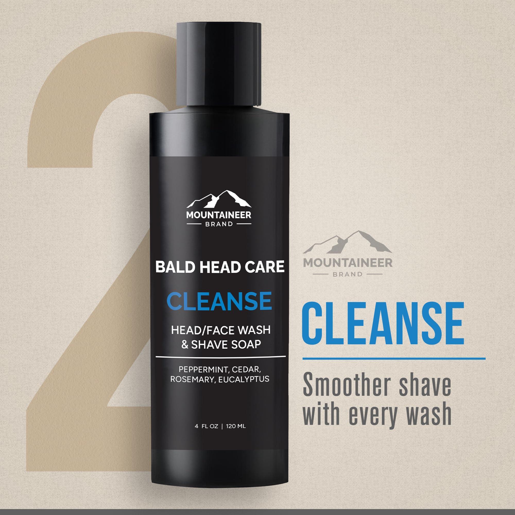 Mountaineer Brand, 100% Natural Always Mountaineer Brand Bald Head Care Gifts For Bald Men | All Natural 3 Step Daily Skin Care for Healthy Scalp & Face | Exfoliate Scrub | Cleanse Wash | Shine Away PH Balance