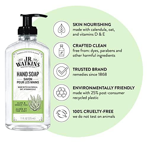 J.R. Watkins J.R. Watkins Gel Hand Soap, Scented Liquid Hand Wash for Bathroom or?Kitchen, USA Made and Cruelty Free, 11 fl oz, Aloe & Green Tea, 6 Pack