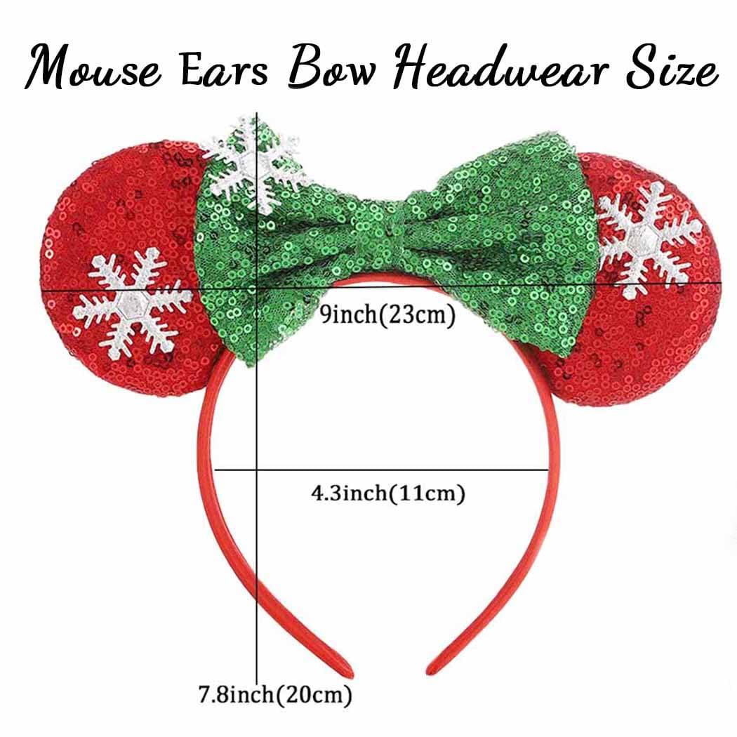 Tgirls Tgirls Christmas Mouse Ears Headband Shinny Bow Hair Hoop Snowflake Sequins Xmas Headbands for Women Girls Costume Party Birthday Hair Accressories (L)