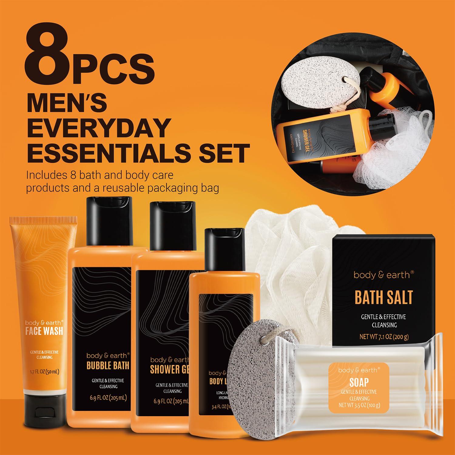 BODY & EARTH Gift Baskets for Men Bath and Body Gift Set Body & Earth Citrus Scented Mens Bath Set with Body Lotion, Shower Gel, Bubble Bath, Loofah & More, Birthday Gifts for Men