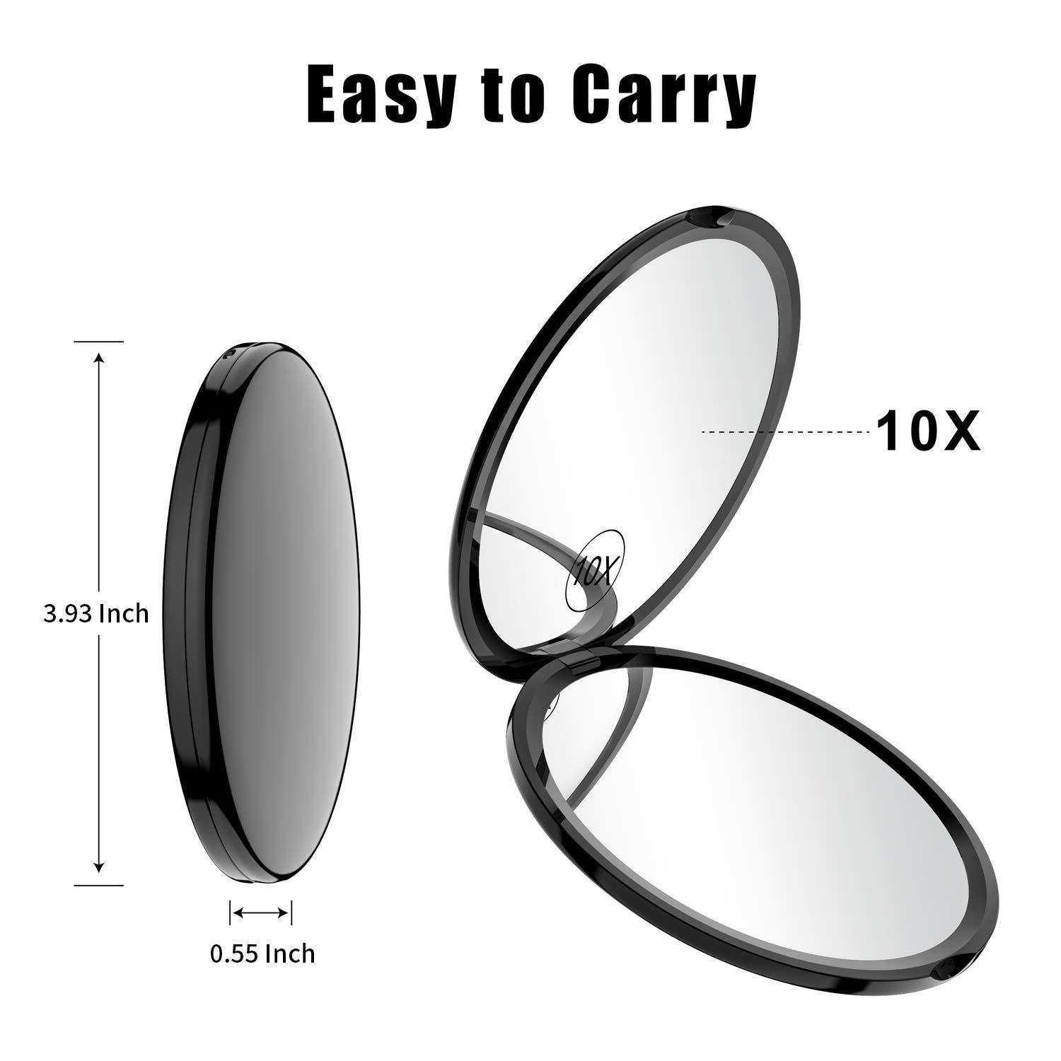 Benbilry Benbilry Compact Travel Makeup Mirror with 10X Magnification for Purses, 4 Inch Double Sided Portable Folding Small Pocket Mirror Black